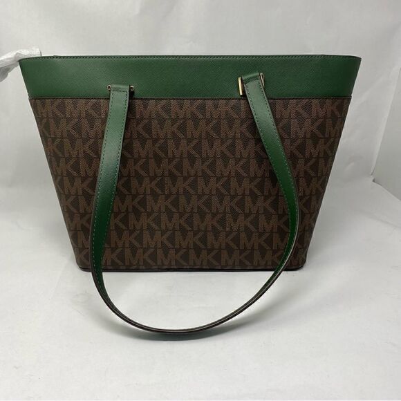 Michael KORS Monogram Florence Tote Bag Green and Brown - Picture 3 of 4